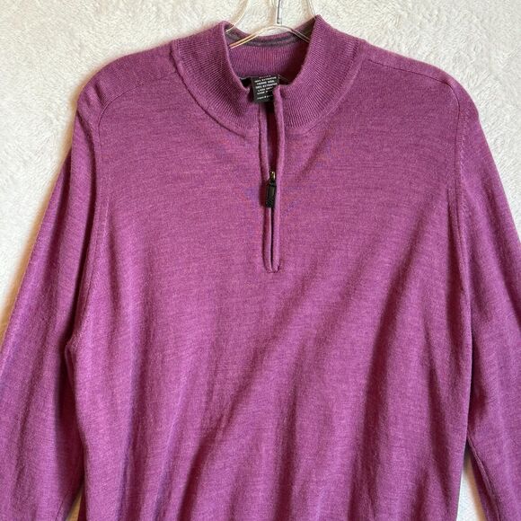 Men's Size XL Kirkland Signature Extrafine Merino Wool 1/4 Zip Purple Sweater - Picture 6 of 13